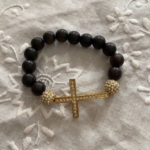 Brown/Gold beaded cross bracelet